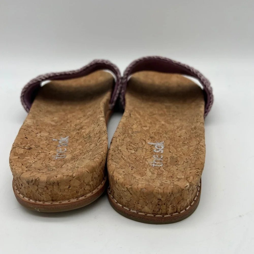 The Sak Mendocino Hand Crochet Slide Sandals Womens 8 Purple Cork Flat Slip On